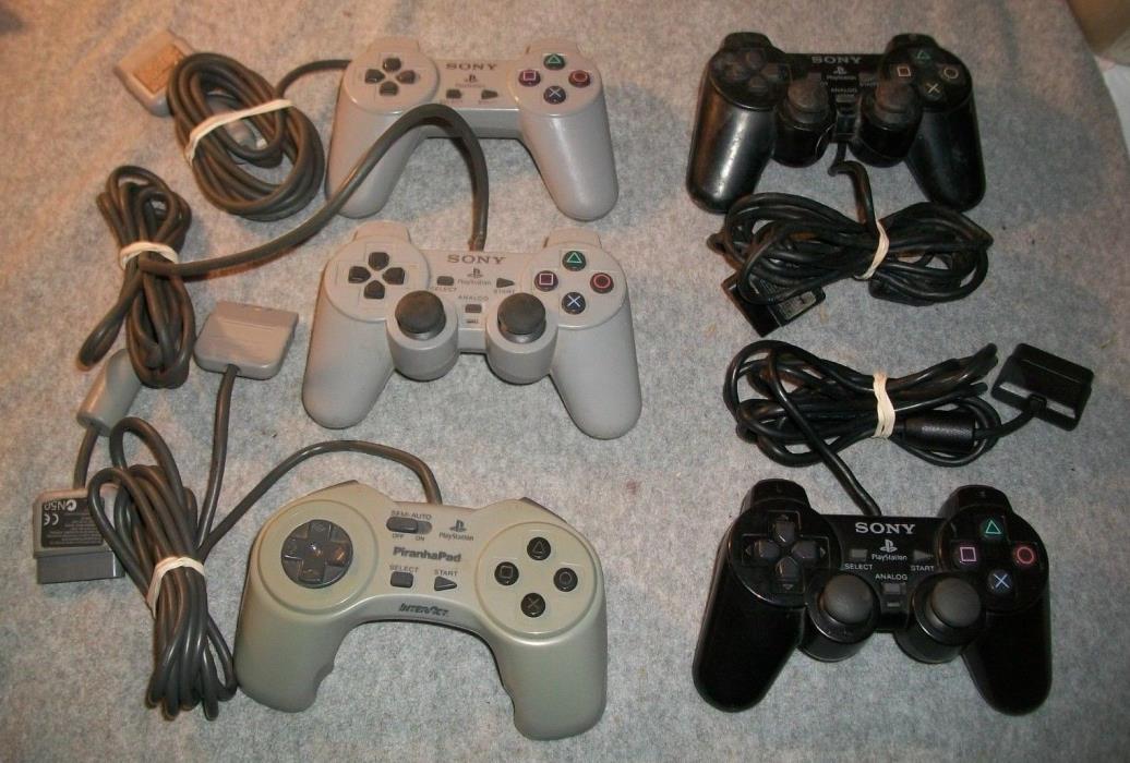 Sony Playstation Analog (Wired) Controllers -  Mixed Lot of 5 Untested For Parts