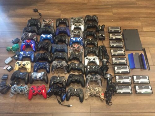 Lot Of PS2 42 Controllers, 10 Adapters, Accessories Untested Sold Broken AS-IS