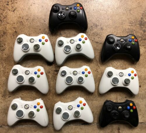 Lot 10 Microsoft XBox 360 Wireless Controllers White, Black UNTESTED MAY WORK