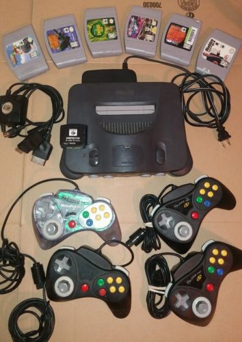 NINTENDO 64 CONSOLE, 4 CONTROLLERS, 6 GAMES, MultiSystem AV Cable,ALL WORKING!!!