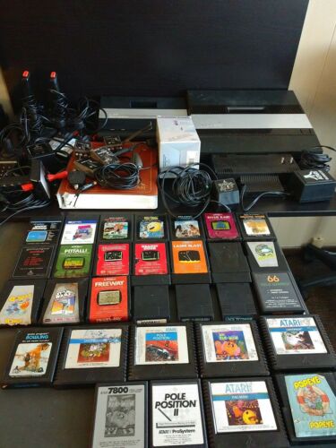Atari Lot 5200 7800 Controllers Games AC VCS Adapter Wires Vintage Video