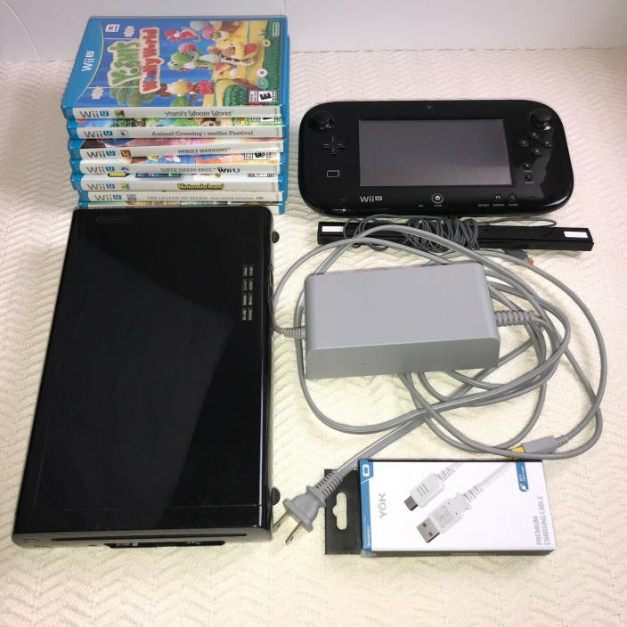 Nintendo Wii U Deluxe 32GB Black Console 7 Games Zelda Super Smash Bros Yoshi