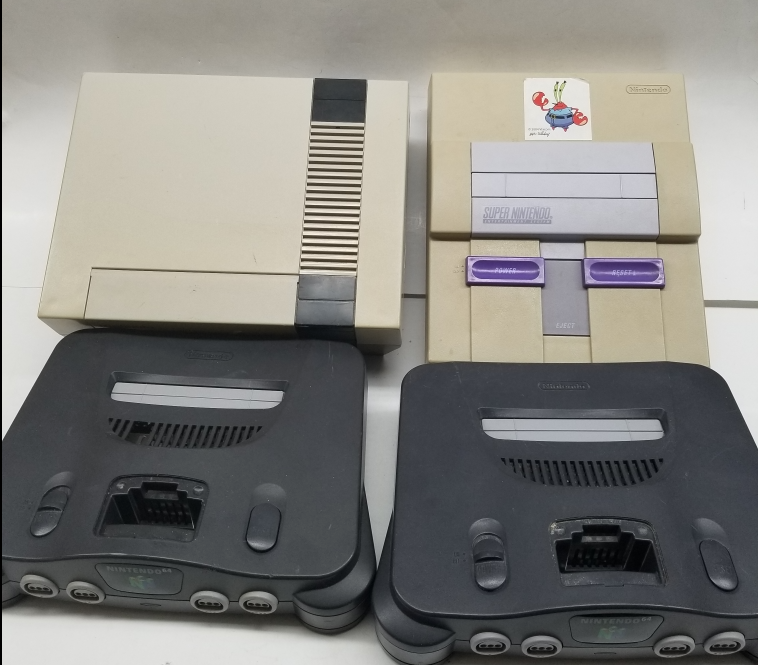 Lot Of 4 Nintendo Consoles, For Parts Or Repair, NOT WORKING, N64 NES SNES AS IS