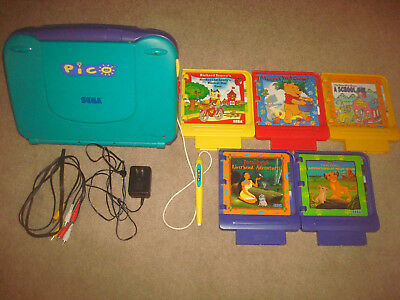 Sega Pico System w/ Wires + 5 Games LOT Console Disney Lion King Pocahontas Kids