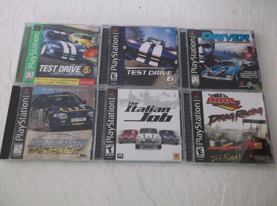 6  PlayStation PS1 Racing/Driving Games: Test Drive 5 & 6, Driver, Drag Racing,
