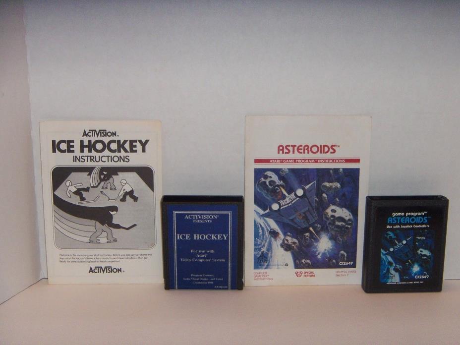 ** Lot of 2 ATARI 2600 Games With Manuals ASTEROIDS and ICE HOCKEY **