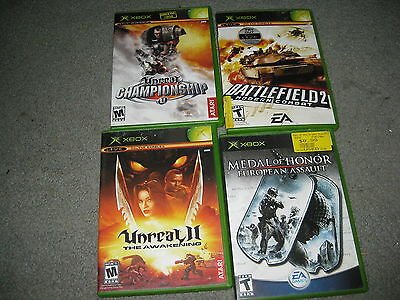 XBOX Video Game Lot of 4 games Ureal 2 Championship MOH European Battlefield 2