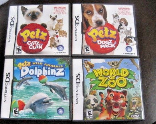 Nintendo DS Game Lot: Petz Catz Clan~Petz Dogz Pack~Petz Dolphinz~World of Zoo