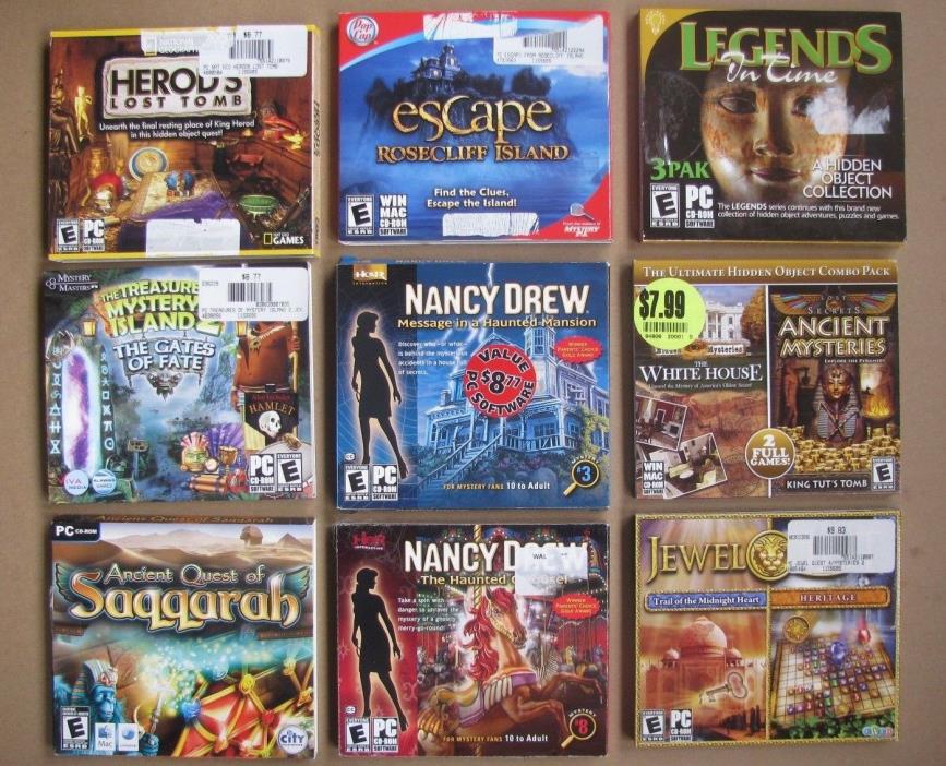 PC CD ROM GAMES LOT OF 9 PC GAMES NANCY DREW LOST TOMB ROSECLIFF ISLAND