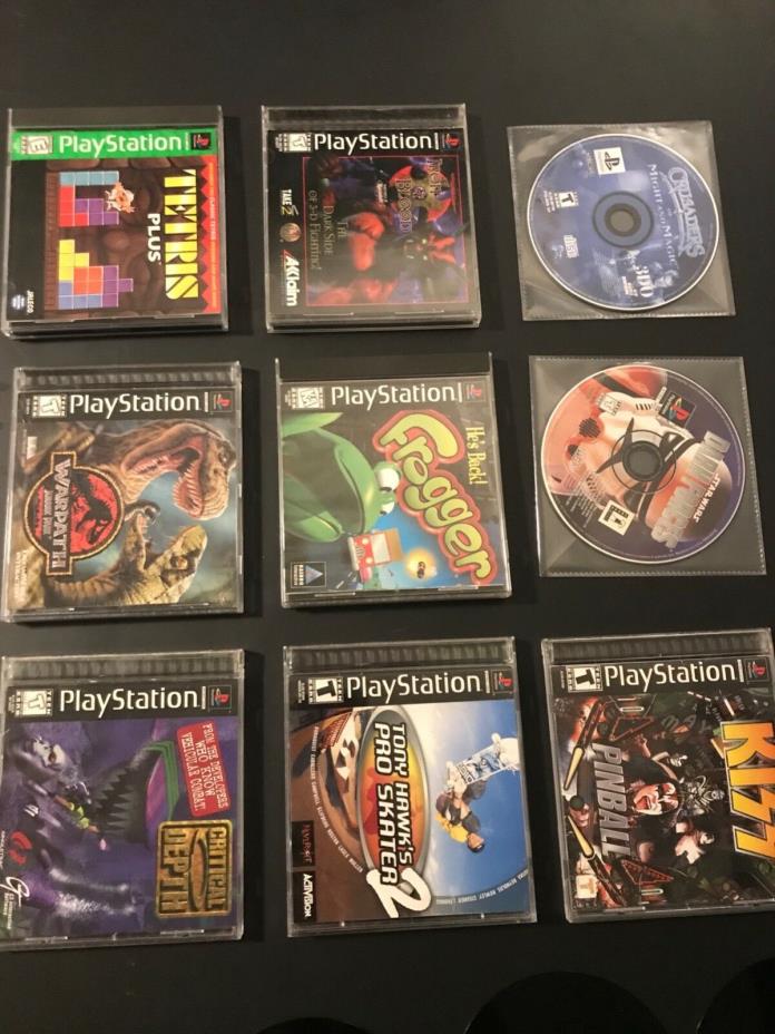 ps 1 games lot. *UNTESTED*. Jurassic Park WARPATH. Kiss Pinball, etc.