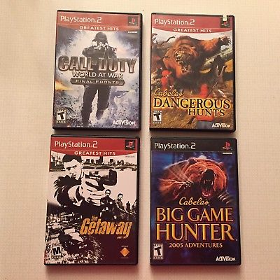 LOT of 4 PS2 Video Games CALL of DUTY WORLD at WAR CABELAS HUNTS HUNTING GETAWAY