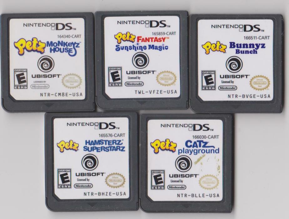Nintendo DS DSI Petz 5 Game Cartridge Lot Catz Hamsterz Bunnyz Monkeyz Fantasy