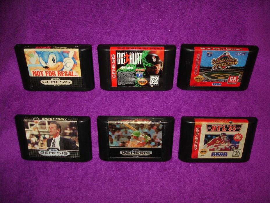 Lot of 6 Sega Genesis Games - Sonic & Sports Talk *Cleaned, Tested, & Working!*