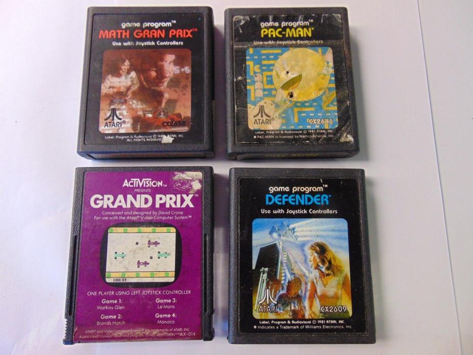 LOT OF 4 - Atari 2600 Games Pacman, MATH GRAN PRIX GRAND PRIX DEFENDER QTY 4