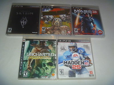 Lot Of 5 Playstation 3 PS3 Games Skyrim Borderlands 2 Uncharted Mass Effect 3 +