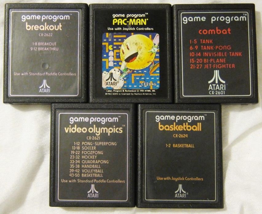 Lot of 5 Atari 2600 Game Cartridges -- PAC MAN, Combat, Video Olympics, etc