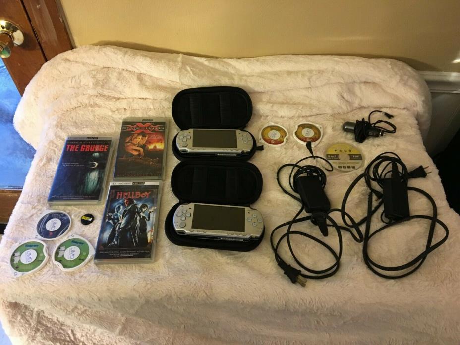 Lot of 2 Sony PSP's, Chargers, UMD Movies + Games & More