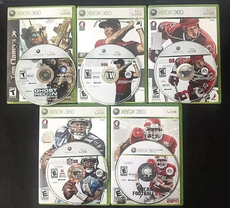 Lot Of 5 XBOX 360 Games Including Ghost Recon Tiger Woods NHL Madden NFL NCAA