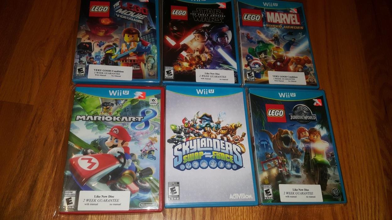 Wii U 5 game Lot Mario Kart, 4 Lego games Star wars, Jurassic, Marvel