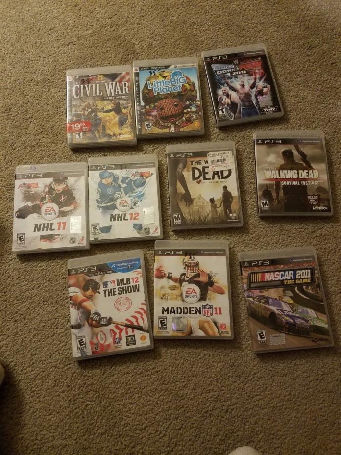 Playstation 3 games Lot of 10 PS3  Civil War Smackdown Walking Dead NHL NFL MLB