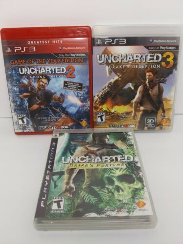 Lot of 3 PS3 games UNCHARTED drakes fortune -2 among thieves -3 drakes deception