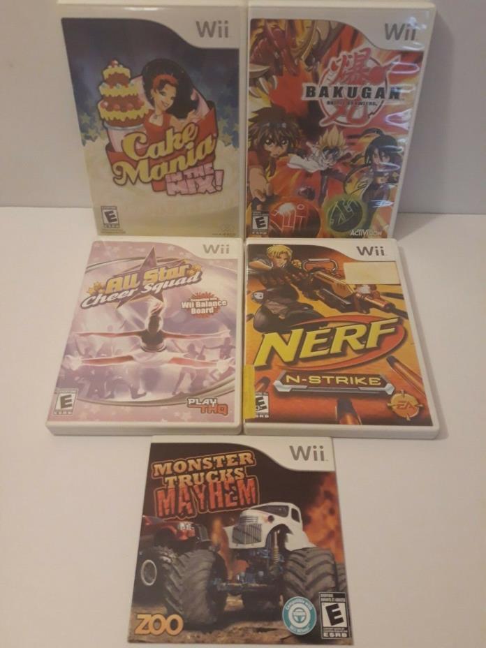 Nintendo Wii games (x5) Cake Mania, Cheer Squad, Nerf, Monster Trucks, Bakugan