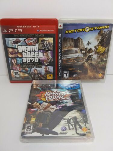Lot of 3 PS3 games GRAND theft AUTO liberty CITY sealed kungfu rider MOTOR STORM