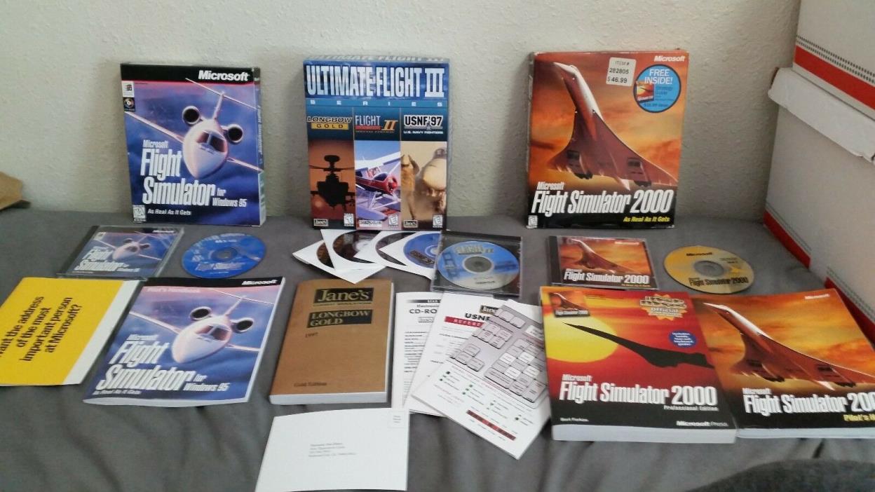 Lot of 3 Microsoft Flight Stimulator Windows 95 2000 Ultimate Fligh 3 PC Big Box