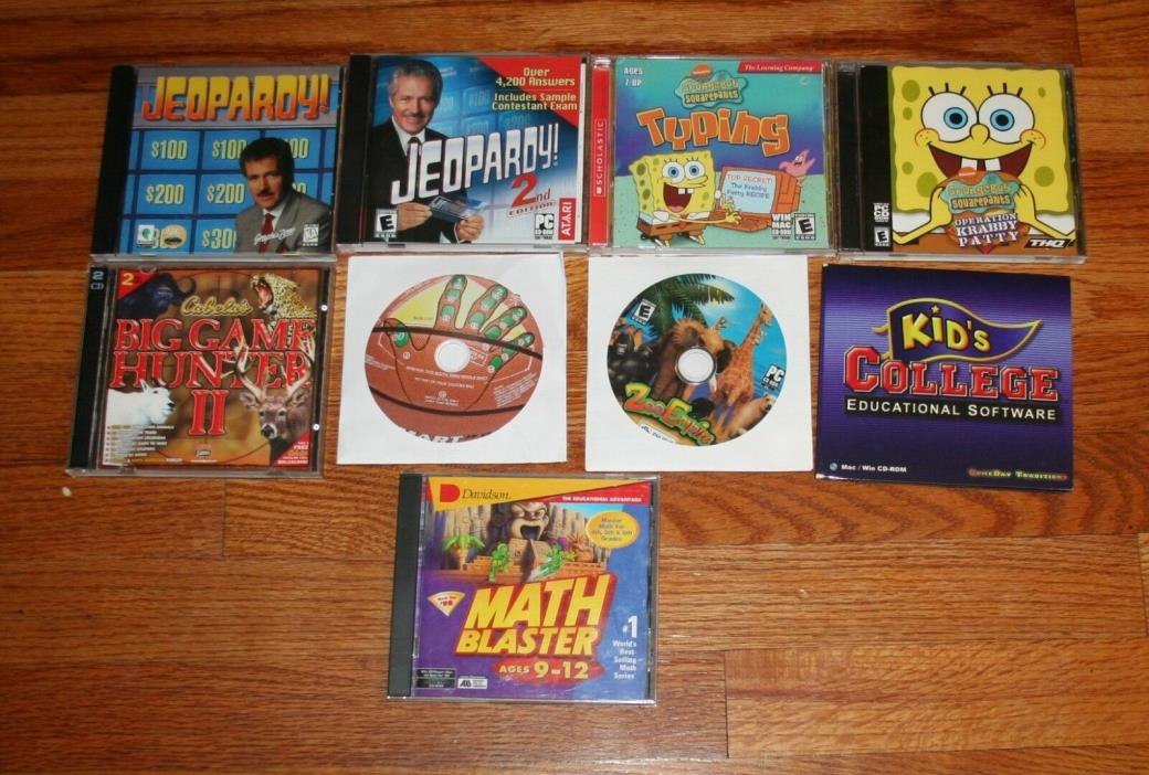 9 PC Computer Games CD-Rom WIN MAC Math Blaster Jeopardy Sponge Bob BIG GAME