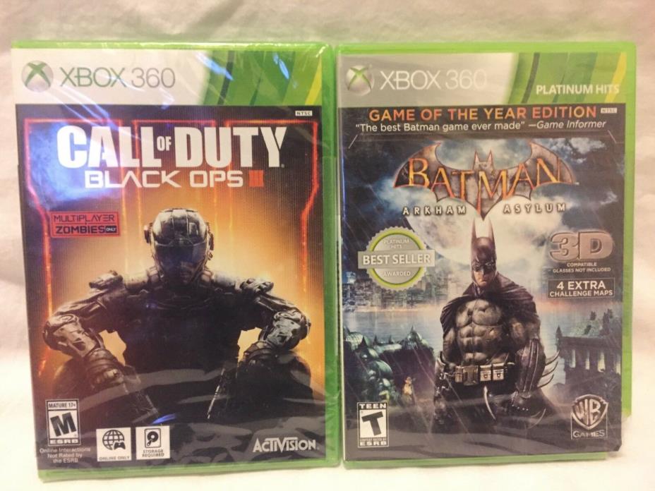 Lot of 2 New Xbox 360 Games - Call Of Duty Black Ops 3 - Batman Arkham Asylum