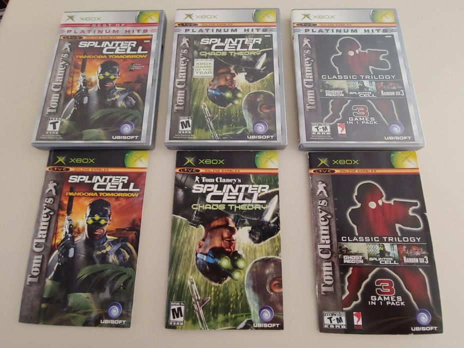 XBOX Game LOT 3pc SPLINTER CELL, TRILOGY- Ghost Recon, Rainbow Six 3 TOM CLANCY