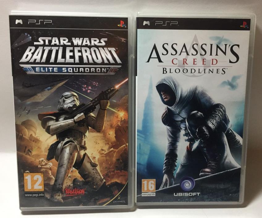 2 Game PSP Lot - Star Wars Battlefront & Assassin's Creed Bloodlines - Complete