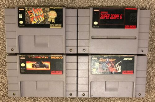 Vintage Lot Of 4 SNES Games Super Scope, Sim City, Top Gear, NBA Hang Time