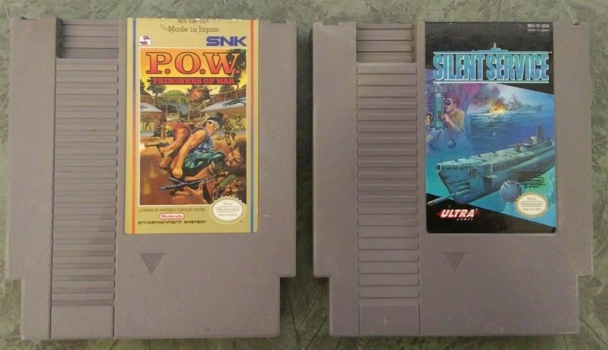 Nintendo NES Lot Of 2 Games Silent Service and P.O.W. Cartridge Only Used