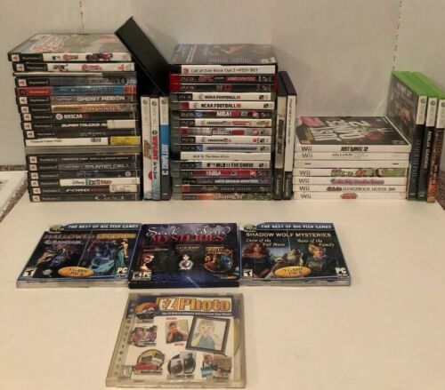 Huge Lot Of 55 Video Games Ps2 Ps3 Wii Xbox 360 Xbox Kinect Game Cube And PC