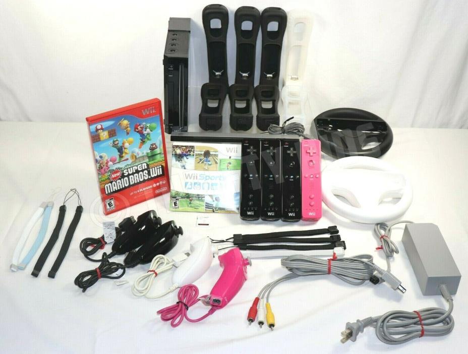 Nintendo Wii Black Console Wii Sports New Super Mario Accessories 4 Player Ready