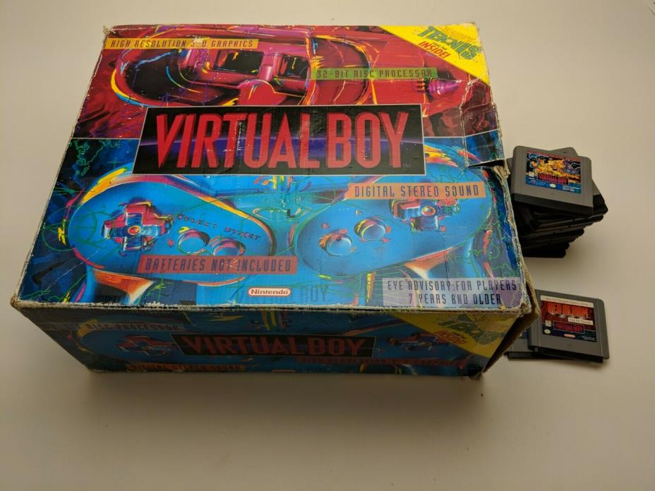Virtual Boy console in box, all 14 games + 2 