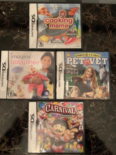 ds dsi dsixp lot of 4 games cooking mama paws & claws pet vet carnival games CBI