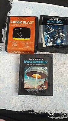 Three Game Lot- Laser Blast, Asteroids, Space Invaders (Atari 2600) (020704)