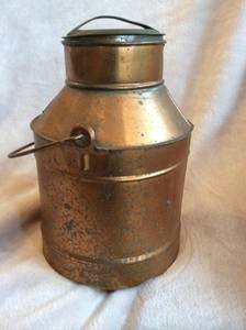 Small copper - coated vintage milk jug with handle and lid (West Chester)