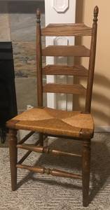 Antique Boling Furniture Ladder Back Rush Oak Chair Country Primitive (Lake