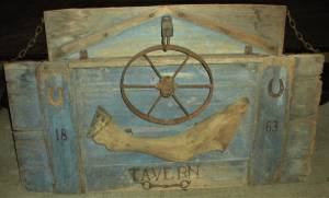 Antique 1863 Western Pennsylvania Tavern Sign Horse Iron Wagon Wheel