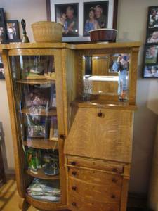 vintage Antique Tiger Strip Oak Secretary Desk Display Cabinet (Edgewood)