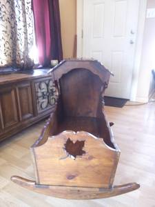 Antique vintage wood hooded cradle (Bayview)