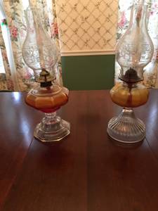 Antique Glass Oil Lamps, set of 2 (Lansdale)