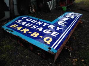 10 ft Porcelain Cafe & BAR-B-Q sign. 1940's (1722 E Commerce St.