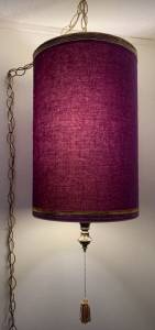 Mid Century Modern Hollywood Regency Purple Velvet Cone Swag Lamp
