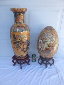 Vintage Asian Vases, Eggs & Candle Holders, Sell as Lot (tacoma)