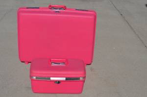 vtg hot pink Samsonite luggage set hardsided suitcase train cosmetic (Franklin