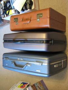 Towncraft Vintage Suitcase Faux Brown Leather; hanger rack, keys, etc.